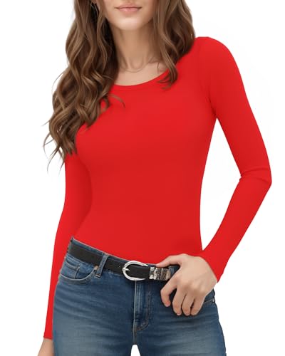 Womens Long Sleeve Body Suits Crew Neck Thong Bodysuits Shirts Trendy Fall Going Out Tops Y2k 2025 - Image 3