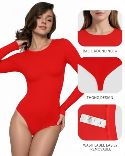Womens Long Sleeve Body Suits Crew Neck Thong Bodysuits Shirts Trendy Fall Going Out Tops Y2k 2025 - Image 5