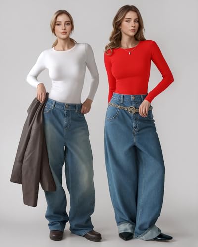 Womens Long Sleeve Body Suits Crew Neck Thong Bodysuits Shirts Trendy Fall Going Out Tops Y2k 2025 - Image 6