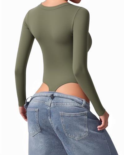 Womens Long Sleeve Body Suits V Neck Thong Bodysuit Shirts Sexy Fall Going Out Tops Y2K 2025 - Image 4