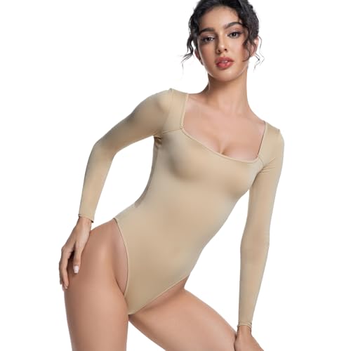 Womens Long Sleeve Bodysuit Square Neck Sexy Thong Body Suits Slim Fitted Tops for Fall Winter - Image 5