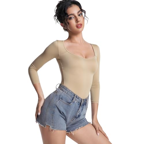 Womens Long Sleeve Bodysuit Square Neck Sexy Thong Body Suits Slim Fitted Tops for Fall Winter - Image 6