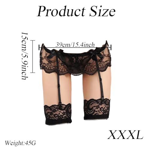 Womens Plus Size Black Lace Garter Belt Sexy Mesh Suspenders Belt with G-String 4 Strap Clip for Thigh High Stockings (XXL) - Image 3