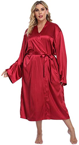 Women's Plus Size Satin Kimono Robes Long Silky Bathrobe Lightweight Sleepwear Wedding Dressing Gown - Image 3