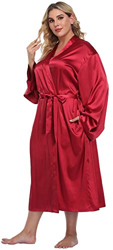 Women's Plus Size Satin Kimono Robes Long Silky Bathrobe Lightweight Sleepwear Wedding Dressing Gown - Image 4