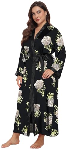 Women's Plus Size Satin Kimono Robes Long Silky Bathrobe Wedding Getting Ready Sleepwear Loungewear - Image 3