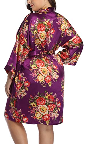 Womens Plus Size Silky Satin Kimono Robes Wedding Party Bridesmaid Sleepwear Bathrobe Dressing Gown - Image 4