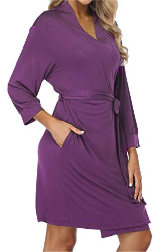 Women's Robes Short Kimono Bathrobe Soft Sleepwear Knit Maternity Nightgown Ladies Lightweight Loungewear - Image 3