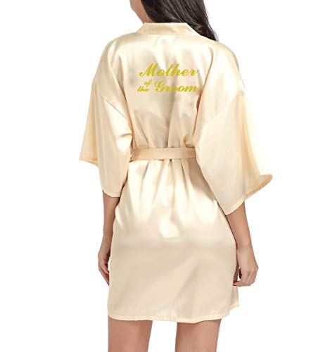 Women's Satin Kimono Robe for Bride, Bridesmaid, Mother of the Groom Wedding Party Short Robes with Gold Glitter - Image 3