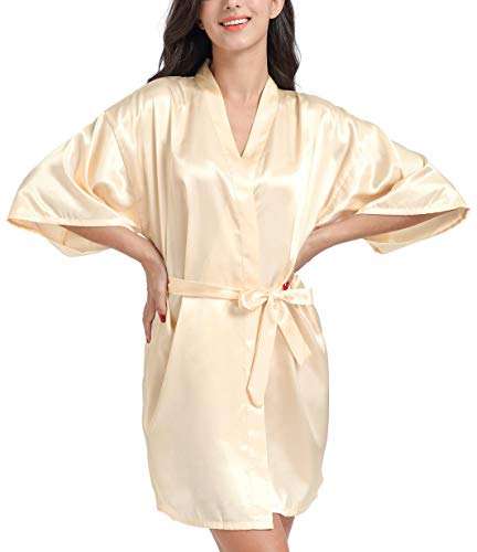 Women's Satin Kimono Robe for Bride, Bridesmaid, Mother of the Groom Wedding Party Short Robes with Gold Glitter - Image 4