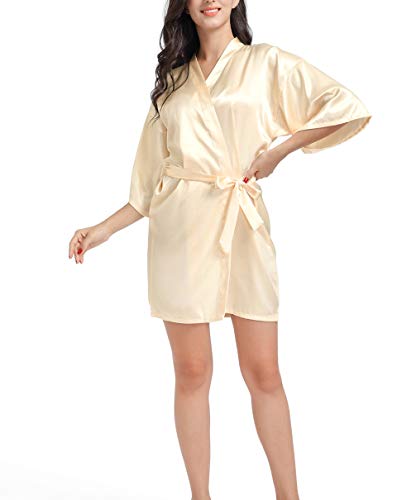 Women's Satin Kimono Robe for Bride, Bridesmaid, Mother of the Groom Wedding Party Short Robes with Gold Glitter - Image 6