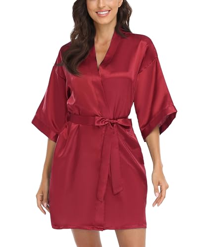 Women's Satin Kimono Robes Short Sliky Bathrobe Bride Bridesmaid Getting Ready Sleepwear for Wedding Day - Image 3