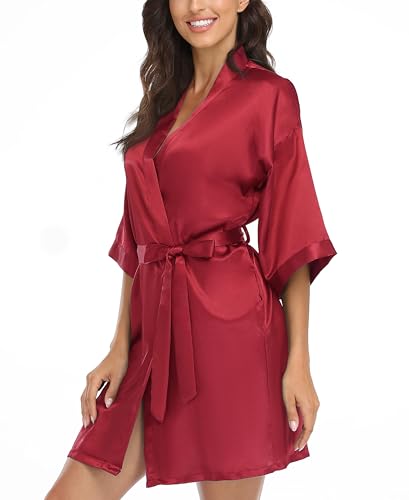 Women's Satin Kimono Robes Short Sliky Bathrobe Bride Bridesmaid Getting Ready Sleepwear for Wedding Day - Image 5