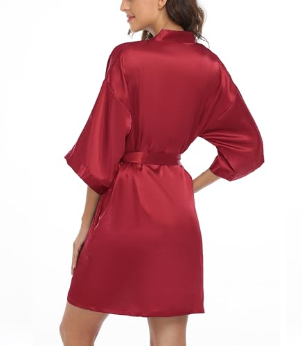 Women's Satin Kimono Robes Short Sliky Bathrobe Bride Bridesmaid Getting Ready Sleepwear for Wedding Day - Image 6