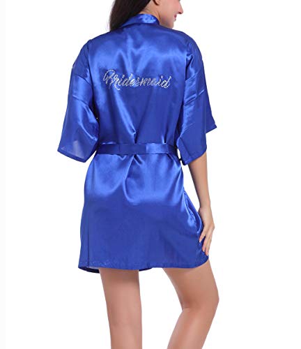 Women's Satin Kimono Short Robe for Bridesmaid Wedding Party Getting Ready Robes with Rhinestones Dressing Gown - Image 3