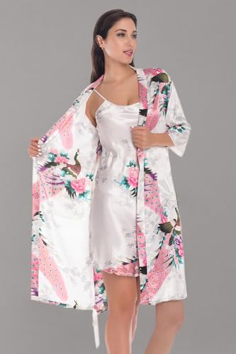 Women's Satin Nightgown with Robes Set 2 Piece Sleepwear Sexy Slip Gown Pajamas Set Silky Cami Nightwear - Image 5