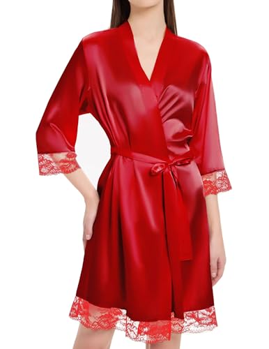 Women's Satin Robe Lingerie for Women Lace Bathrobe Short Robes Bridesmaids Sleepwear - Image 3