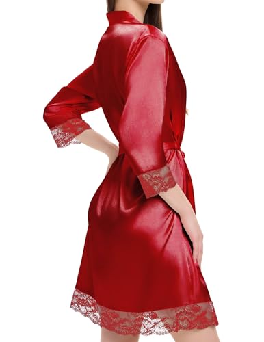 Women's Satin Robe Lingerie for Women Lace Bathrobe Short Robes Bridesmaids Sleepwear - Image 5