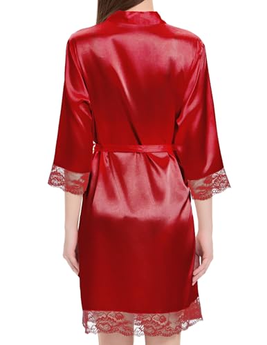 Women's Satin Robe Lingerie for Women Lace Bathrobe Short Robes Bridesmaids Sleepwear - Image 6