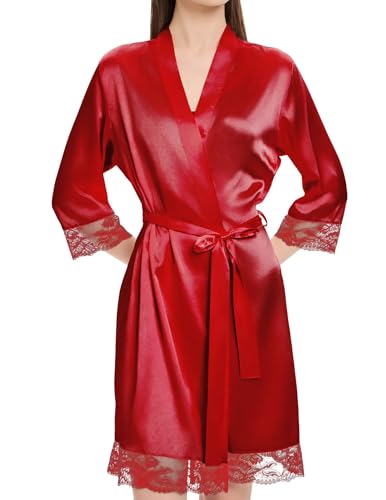 Women's Satin Robe Lingerie for Women Lace Bathrobe Short Robes Bridesmaids Sleepwear - Image 7