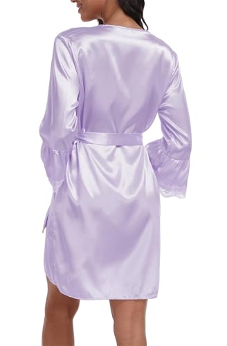 Women's Satin Robe Short Lace Trim Silk Kimono Bride Bridesmaids Robe with 3/4 Sleeve Sexy Sleepwear - Image 6