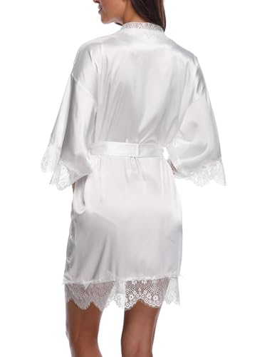 Women's Satin Robe with Lace Trim Sexy Short Silk Bridal Robes for Bride Bridesmaids Wedding Lightweight Cute Robe - Image 4