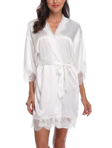 Women's Satin Robe with Lace Trim Sexy Short Silk Bridal Robes for Bride Bridesmaids Wedding Lightweight Cute Robe - Image 5
