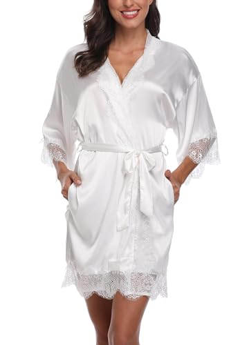 Women's Satin Robe with Lace Trim Sexy Short Silk Bridal Robes for Bride Bridesmaids Wedding Lightweight Cute Robe - Image 6