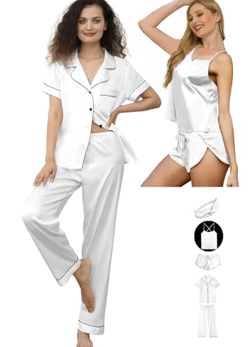 Womens Satin Silk 5Pcs Set Pajamas Sexy Cami Sets Silky Pajama Sets Sleepwear Lingerie Nightwear Pjs Loungewear - Image 6