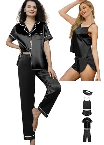 Womens Satin Silk 5Pcs Set Pajamas Sexy Cami Sets Silky Pajama Sets Sleepwear Lingerie Nightwear Pjs Loungewear - Image 7