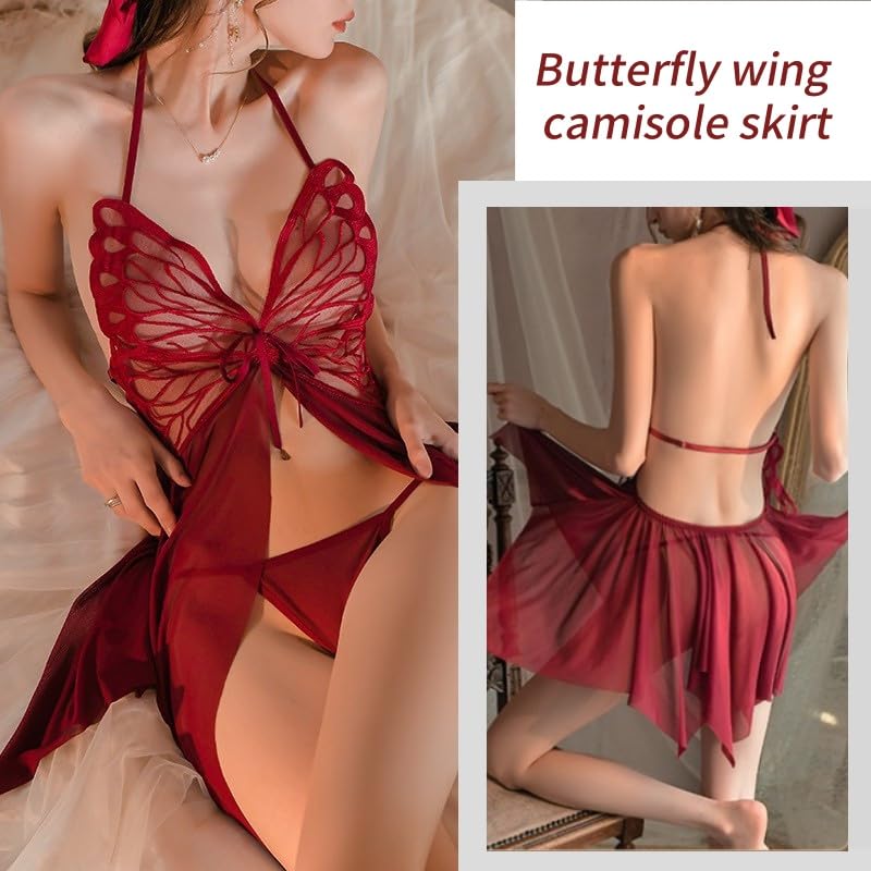Women's Sexy Babydoll Lingerie Sleepwear Butterfly V Neck Nightwear Set Outfits - Image 4