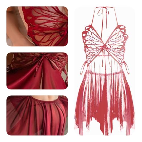 Women's Sexy Babydoll Lingerie Sleepwear Butterfly V Neck Nightwear Set Outfits - Image 5