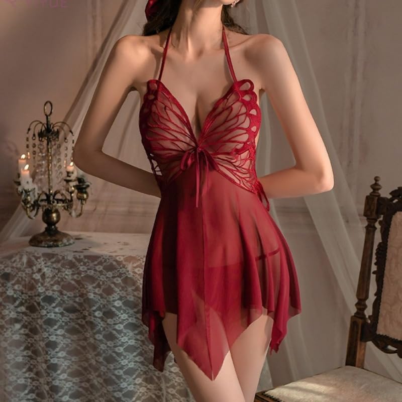 Women's Sexy Babydoll Lingerie Sleepwear Butterfly V Neck Nightwear Set Outfits - Image 6