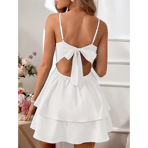 Women's Sexy Backless Halter Dress, Featuring Adjustable Bows V-Neck Mini Dres for Party,Homecoming Dresses - Image 3