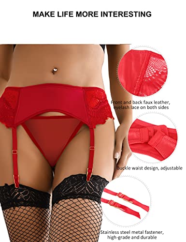 Womens Sexy Garter Belt Lingerie Set for Thigh Highs Stocking Faux Leather Suspenders Belt With 4 Vintage Metal Clips - Image 6
