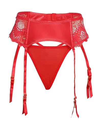 Womens Sexy Garter Belt Lingerie Set for Thigh Highs Stocking Faux Leather Suspenders Belt With 4 Vintage Metal Clips - Image 7