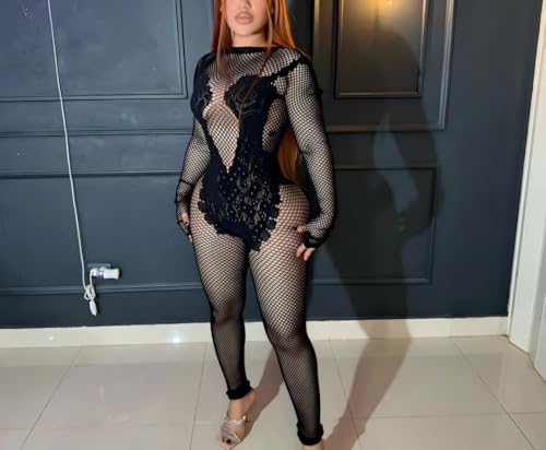 Women's Sexy Mesh Hollow Jumpsuit Club Rave Party Bodysuit Lace One Piece Romper - Image 3