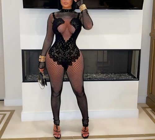 Women's Sexy Mesh Hollow Jumpsuit Club Rave Party Bodysuit Lace One Piece Romper - Image 4