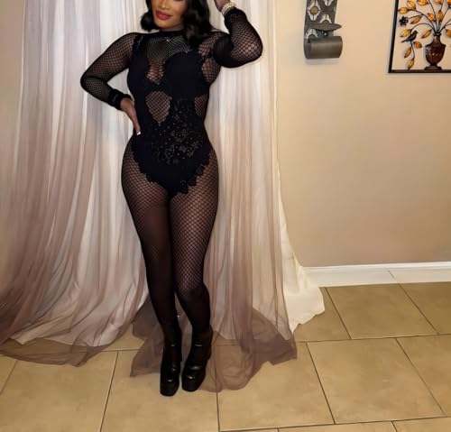 Women's Sexy Mesh Hollow Jumpsuit Club Rave Party Bodysuit Lace One Piece Romper - Image 5