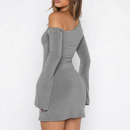 Women's Sexy One Shoulder Mini Bodycon Dress Bell Sleeves Sheath Dress Party Cocktail Dress for Date Night - Image 4