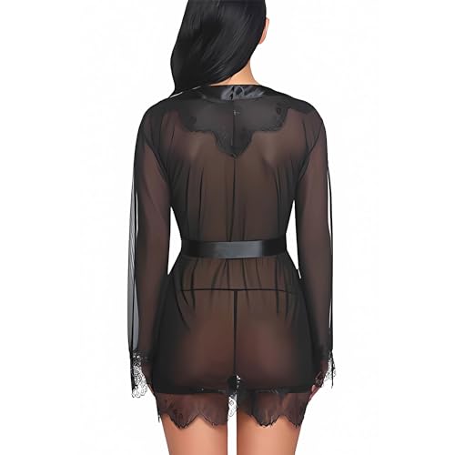 Womens Sexy Robe Lace Babydoll Front Closure V Neck Lingerie Sheer Mesh Chemise Nightwear Night Gowns Women Sexy Onesize 2-8 - Image 4