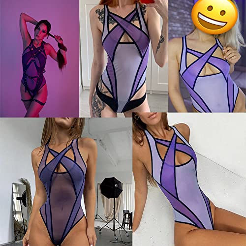 Women’s Sexy See Through Mesh Bodysuit Hollow Out Sleeveless Criss Cross Bodycon Short Mini Leotard Top for Rave Festival - Image 7