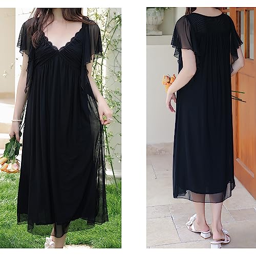 Womens' Short Sleeve Nightgown Vintage Nightdress Sleepwear Loungewear Girls Pajamas Wedding Nighties - Image 3