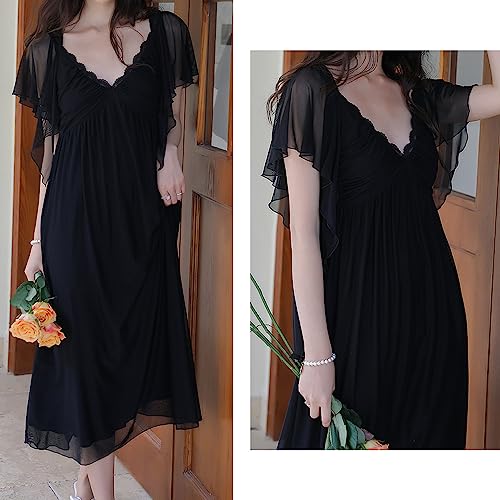 Womens' Short Sleeve Nightgown Vintage Nightdress Sleepwear Loungewear Girls Pajamas Wedding Nighties - Image 4
