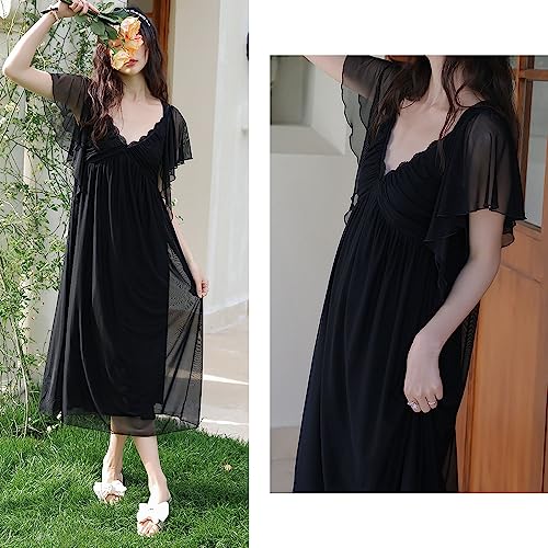 Womens' Short Sleeve Nightgown Vintage Nightdress Sleepwear Loungewear Girls Pajamas Wedding Nighties - Image 6