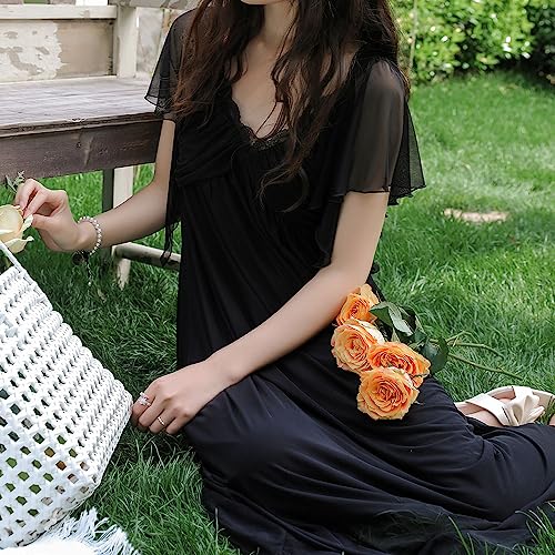 Womens' Short Sleeve Nightgown Vintage Nightdress Sleepwear Loungewear Girls Pajamas Wedding Nighties - Image 7