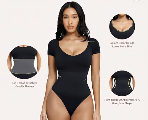 Women's Short Sleeve Tummy Control Compression Bodysuit - Image 4