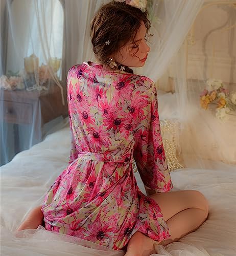 Women's Silk Robes Bride Bridesmaid Sexy Kimono Satin Bathrobe V Neck Sleepwear with 3/4 Sleeve Japanese Cospaly - Image 8