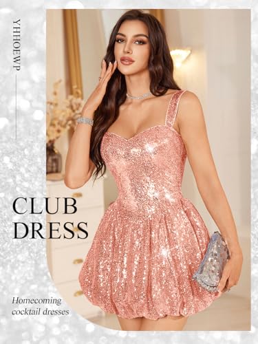 Women‘s Sparkly Sequin Mini Dress Bubble Cocktail Birthday Club Party Short Homecoming Dresses for Teens - Image 4