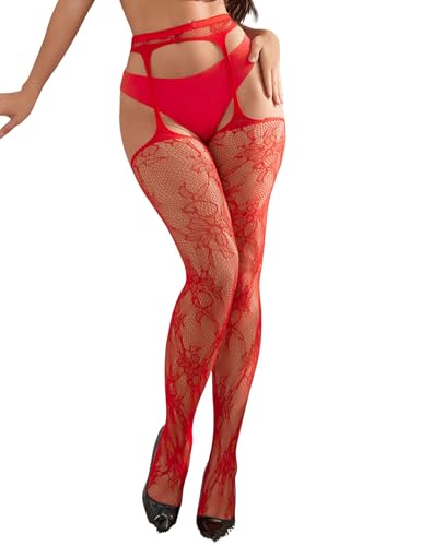 Alternative view of Women's Suspender Tights Fishnet Stockings Sexy Pantyhose with Garter Belt Floral Black Plus Size XS-5XL